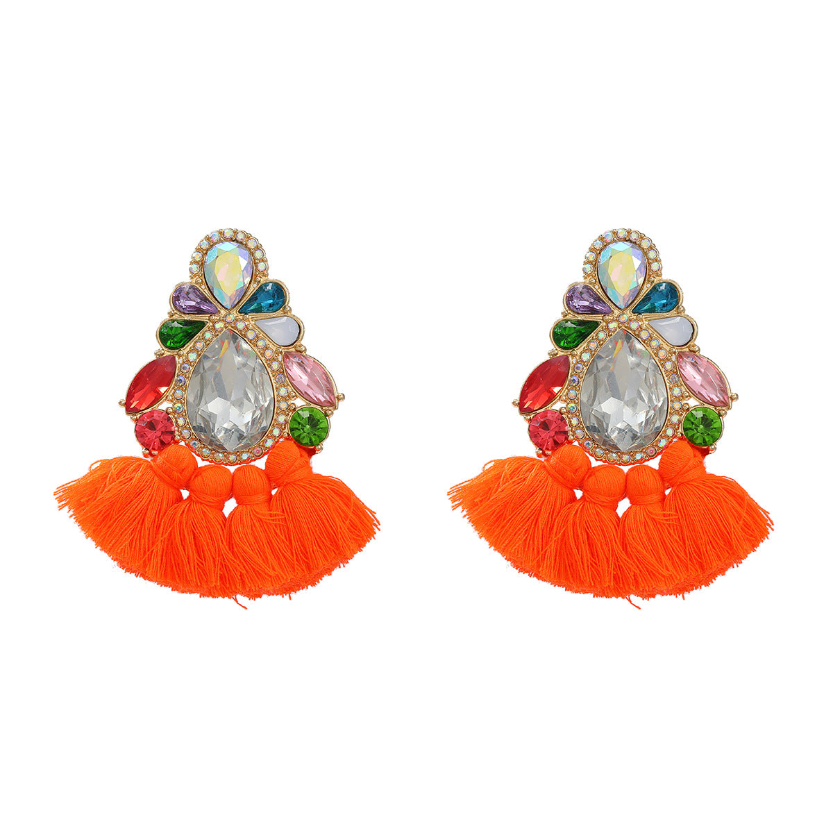 Wholesale Colored Diamond Tassel Ethnic Style Earrings