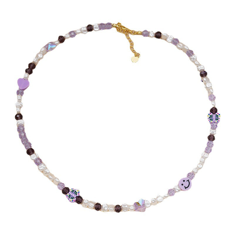 Wholesale Colorful Beaded Purple Crystal Pearl Necklaces
