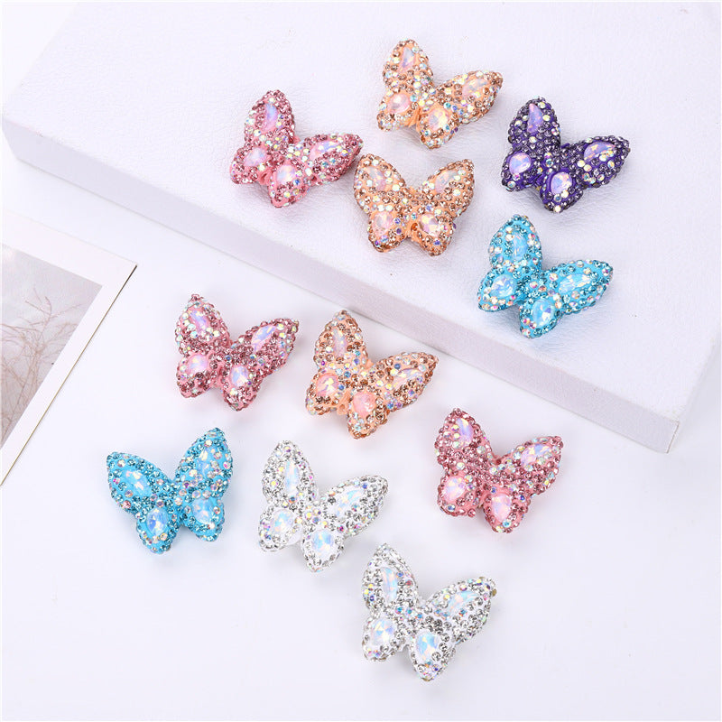Wholesale diy rhinestone zircon clay butterfly vertical beads