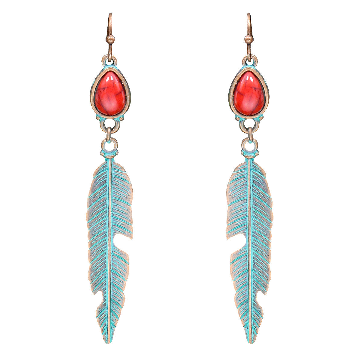 Wholesale Simple Retro Long Leaf Pendant Turquoise Earrings
