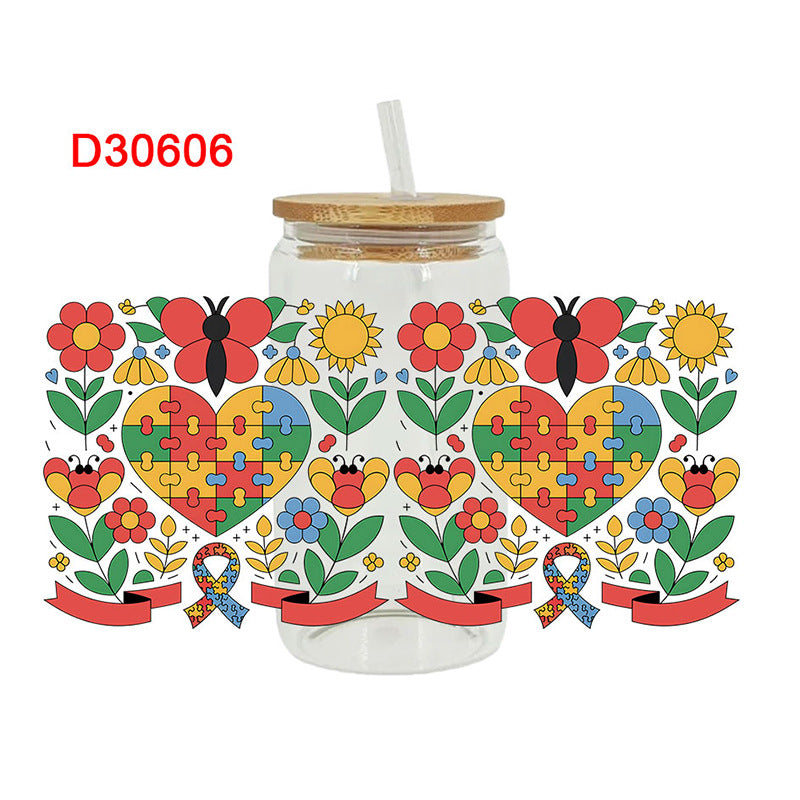 Wholesale Color Puzzle Autism Series 16oz Cup UV DTF Wraps