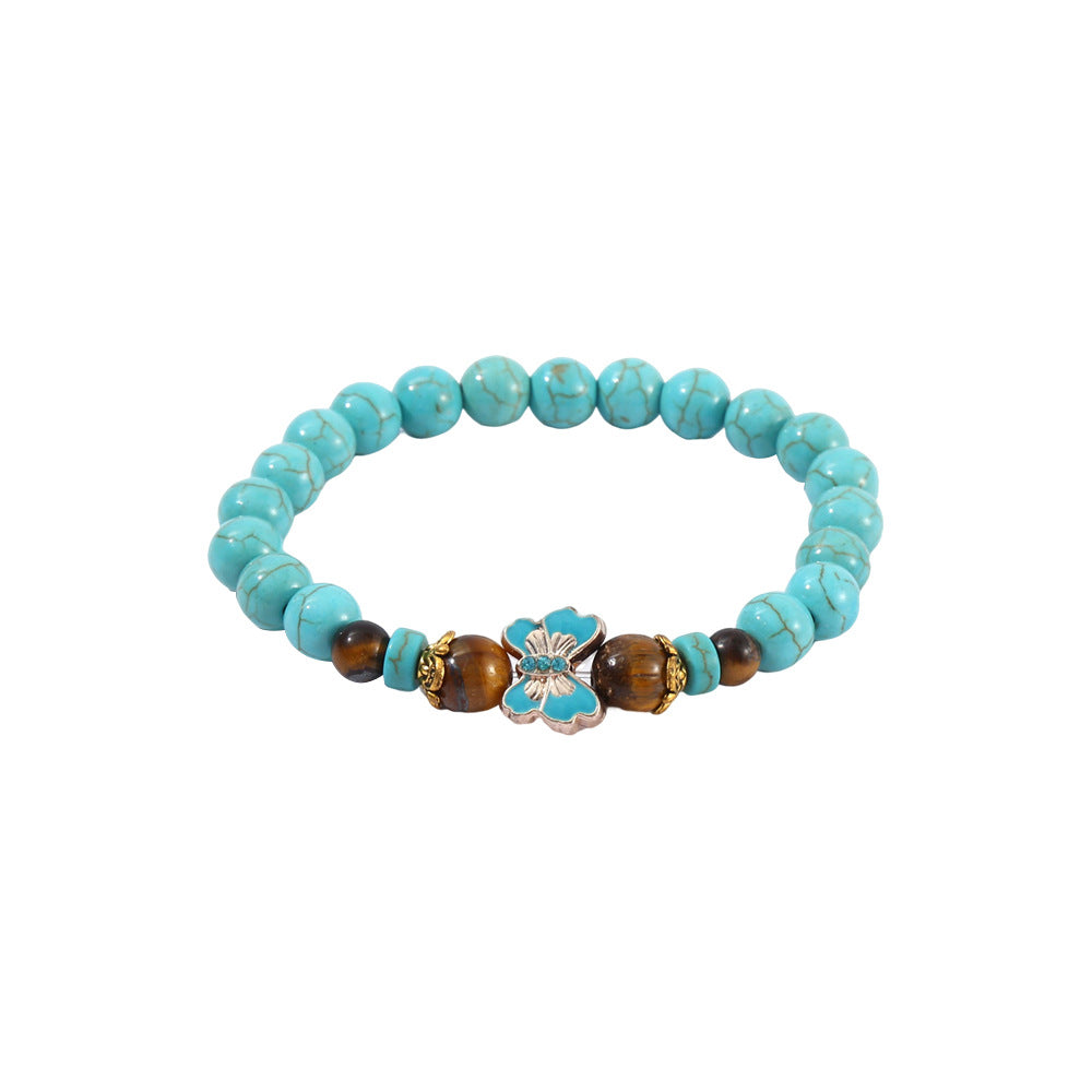Wholesale 8mm  Turquoise Cross Natural Stone Beaded Vintage Tiger Eye Bracelet