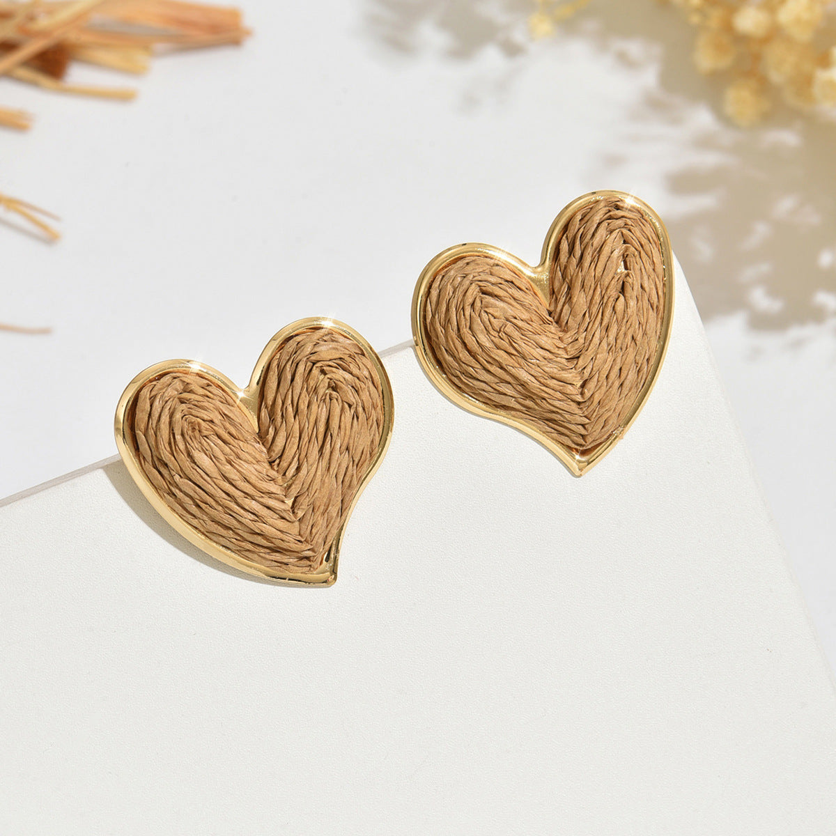 Wholesale Lafite grass colored heart woven earrings