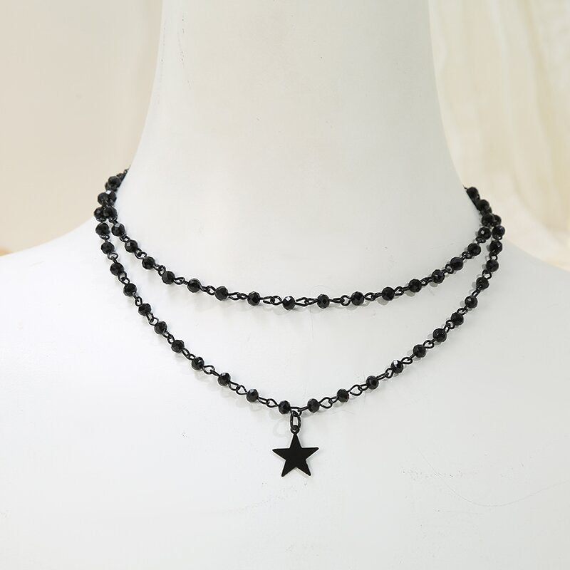 Wholesale Simple Design Sense Niche Star Tassel Crescent Necklace