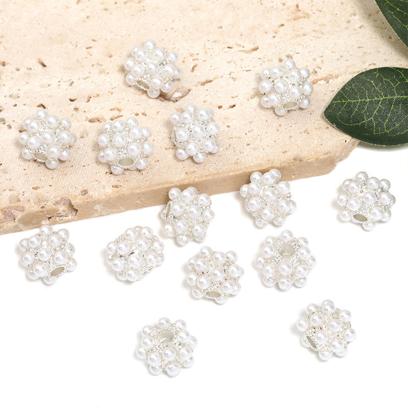 Wholesale 50pcs Silver-white imitation pearl alloy large hole beads heavy-duty bayberry ball beads spacer beads diy beaded pen mobile phone chain accessories