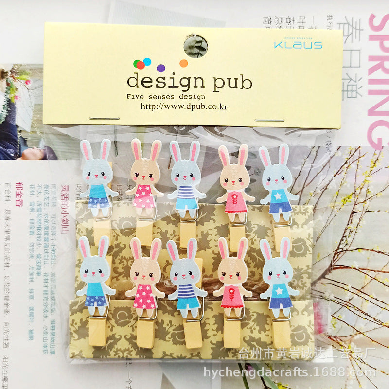 Wholesale Easter element collection cartoon rabbit clip hanging photo wall kindergarten flower shop card Easter egg small wooden clip