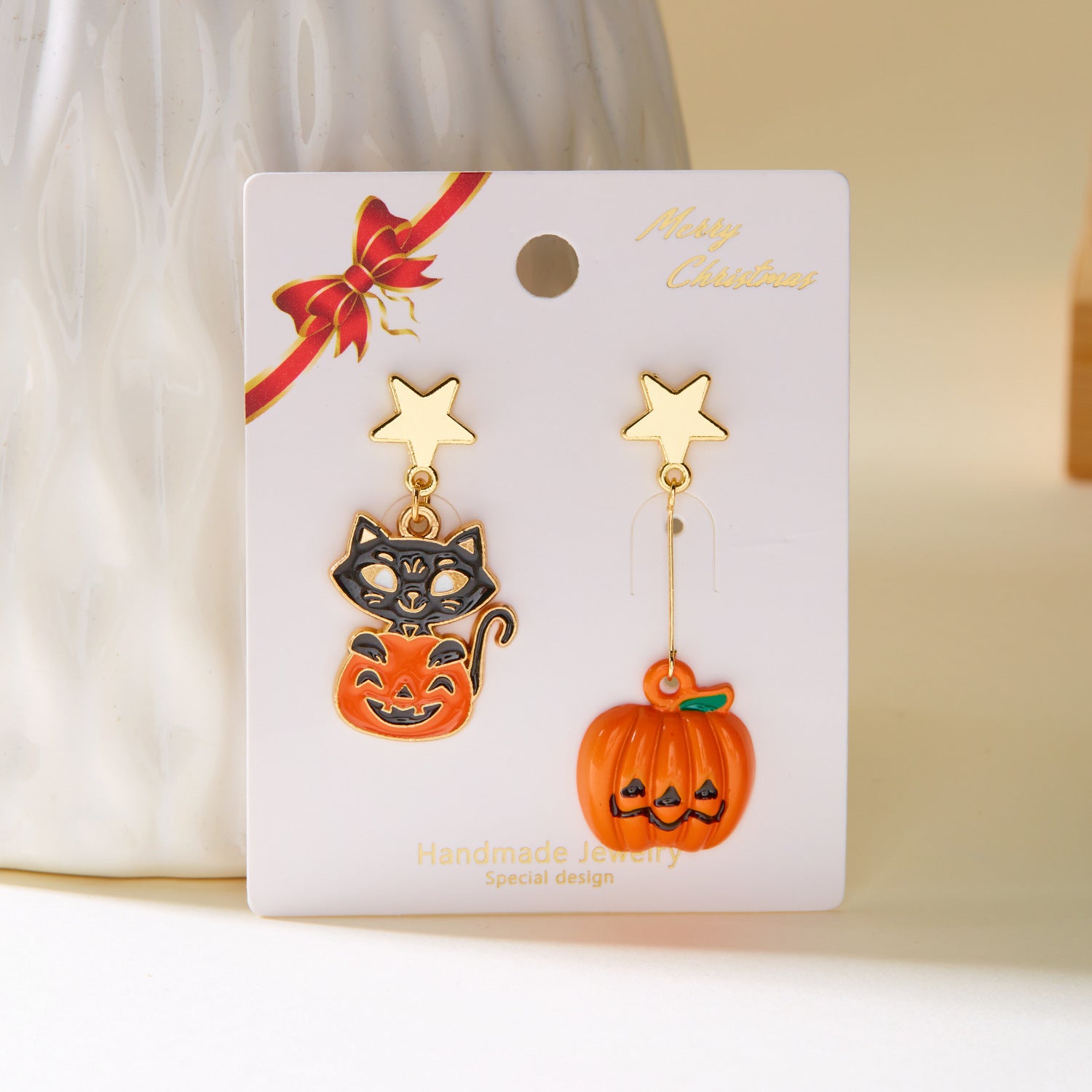 Wholesale Halloween Asymmetrical Pumpkin Ghost Earrings