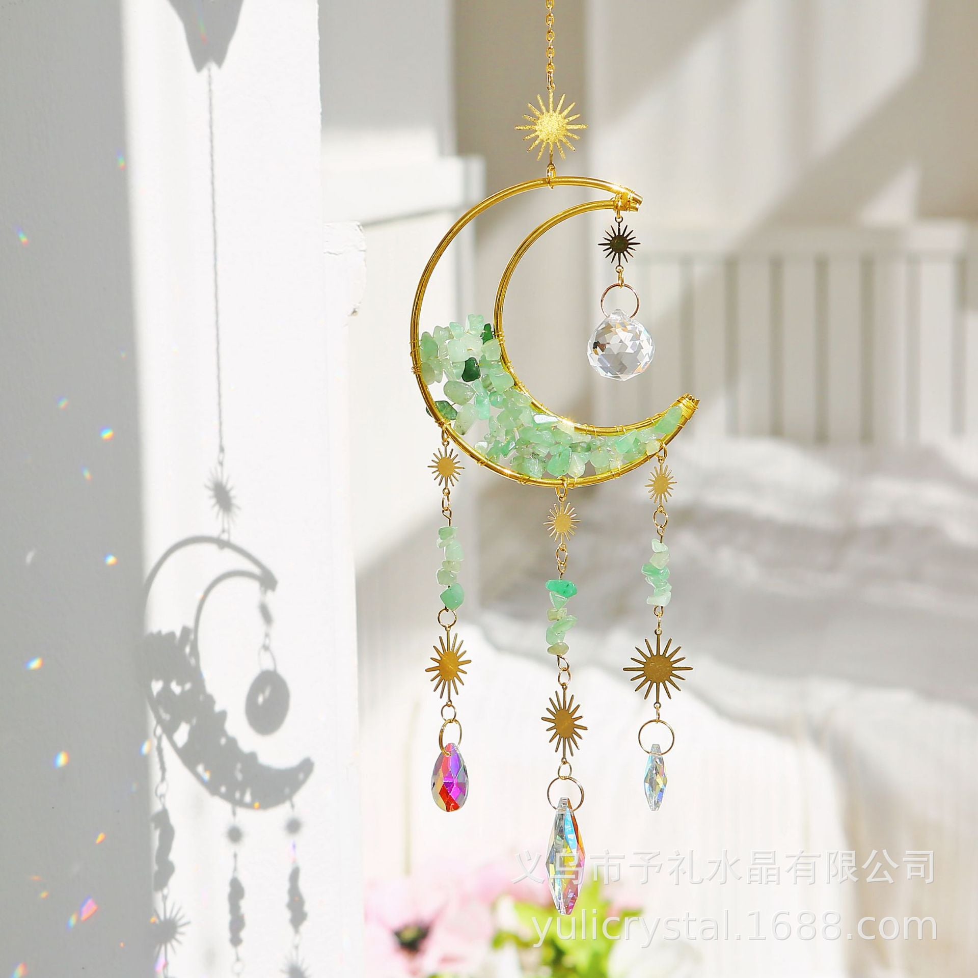 Wholesale Natural Gravel Moon Wind Chime Sun Catcher Pendant