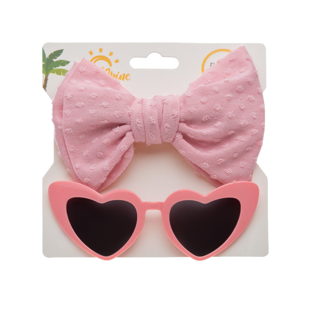 Wholesale Kids Heart Sunglasses Fabric Headband Set