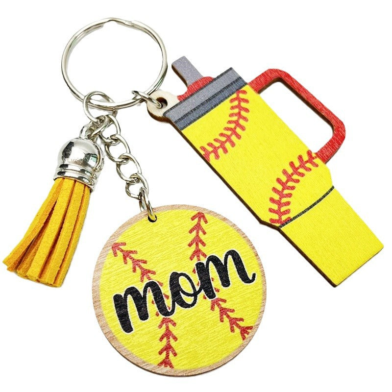 Wholesale 2pcs Sports Mother's Day Football Basketball Tassel Keychain