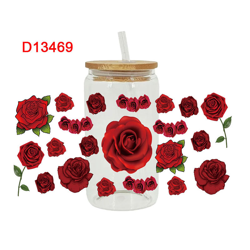 Wholesale Colorful beautiful flowers 16oz Cup UV DTF Wrap