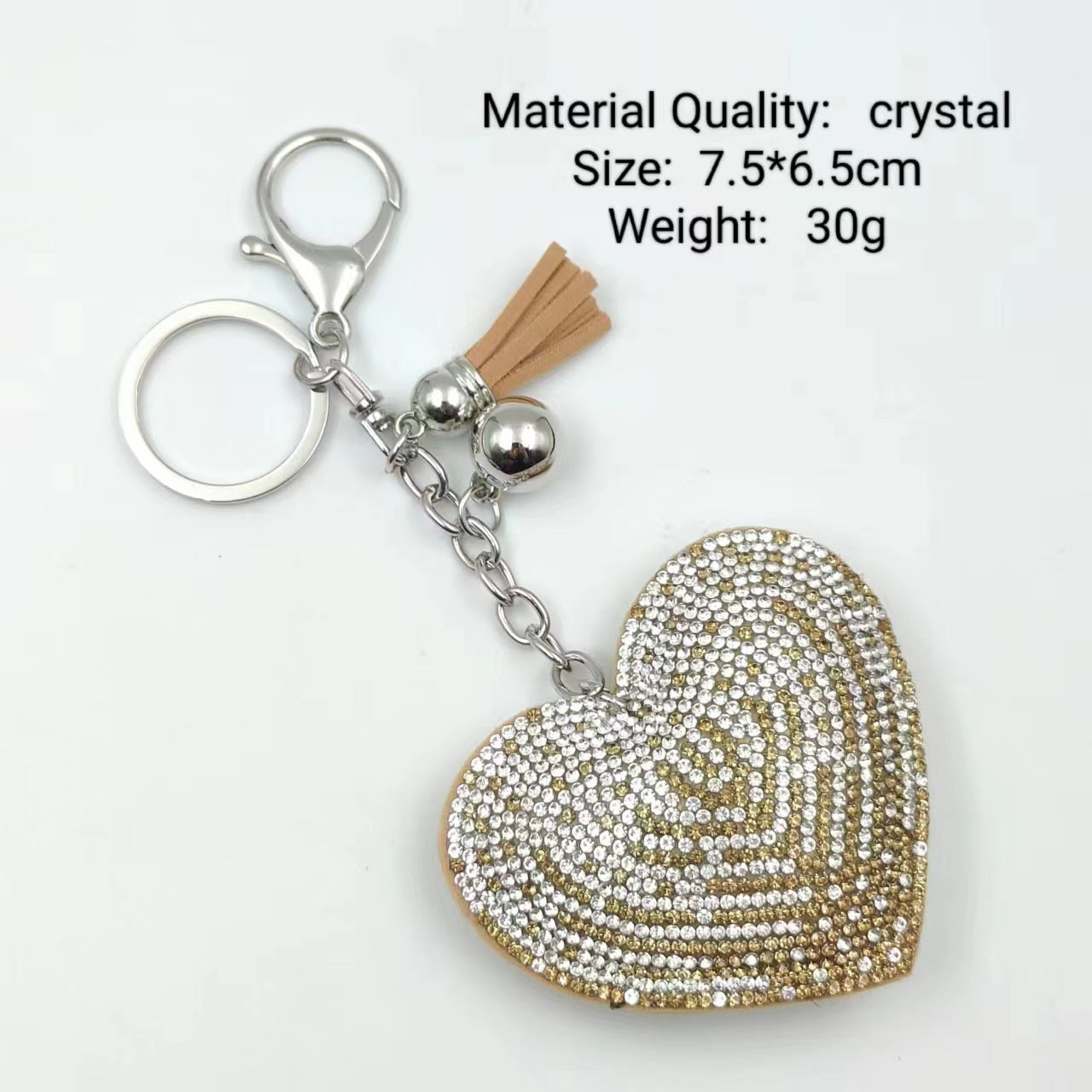 Wholesale Peach Heart Leather Fashion Flannelette Rhinestone Tassel Keychain