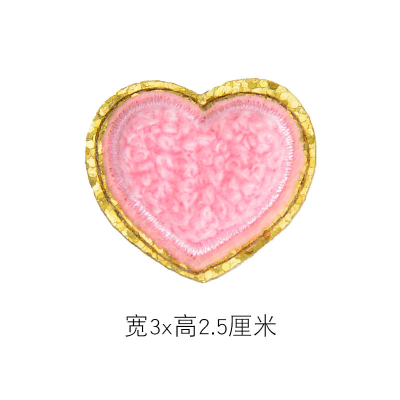 Wholesale Self Adhesive Towel Embroidery Patch Orange Heart With Gold Edge DIY Accessory For Hats Bags Shoes Decorative Accent