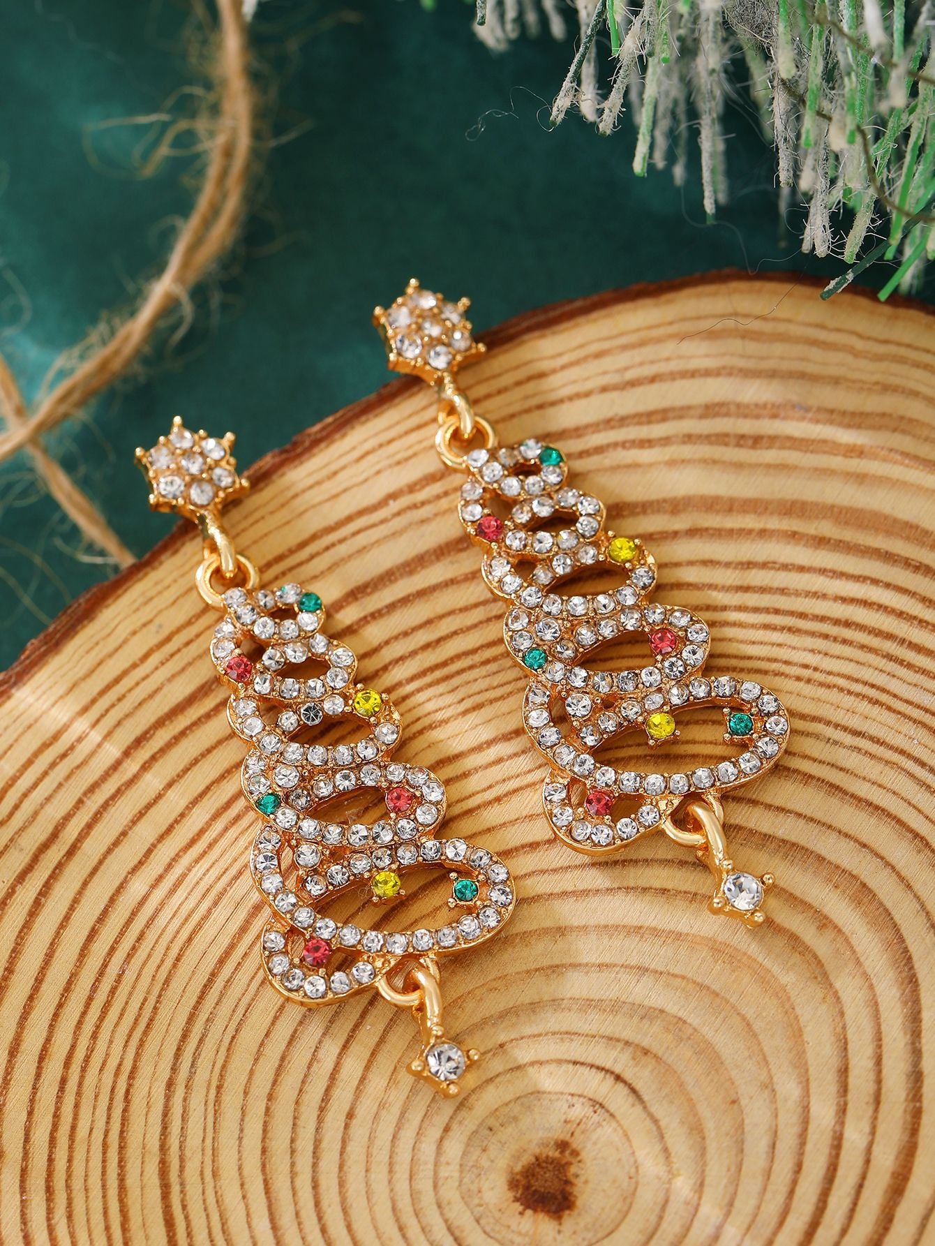 Wholesale Diamond-encrusted Christmas tree earrings
