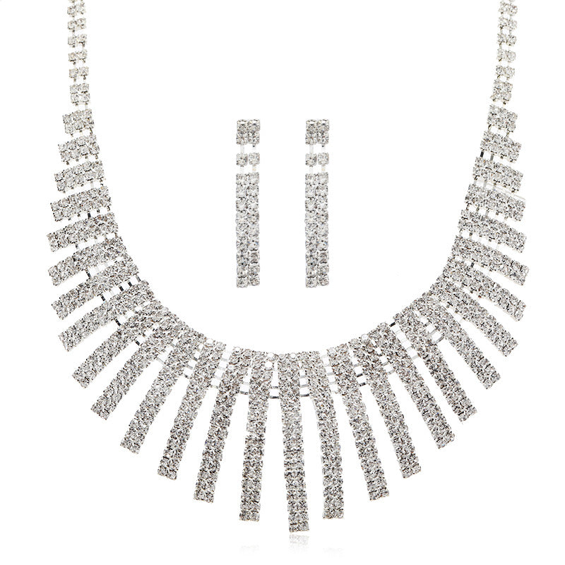 Wholesale Bridal Full Diamond Tassel Necklace Set