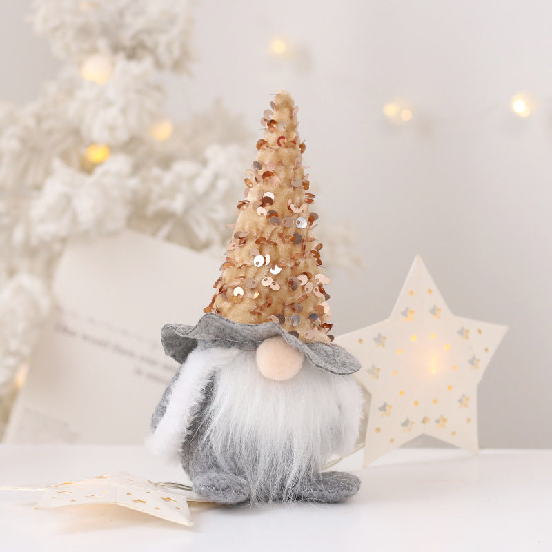 Wholesale Christmas Sequins Faceless Santa Claus Doll Gandalf Doll Non-woven Fabric Ornament