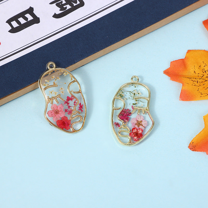 Wholesale 10pcs Human face outline natural dried flower pendant earrings necklace