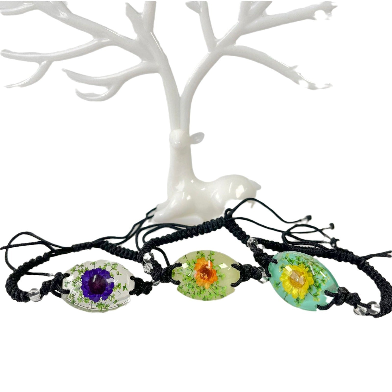 Wholesale 12pcs Handmade Epoxy Luminous Real Flower Bracelet