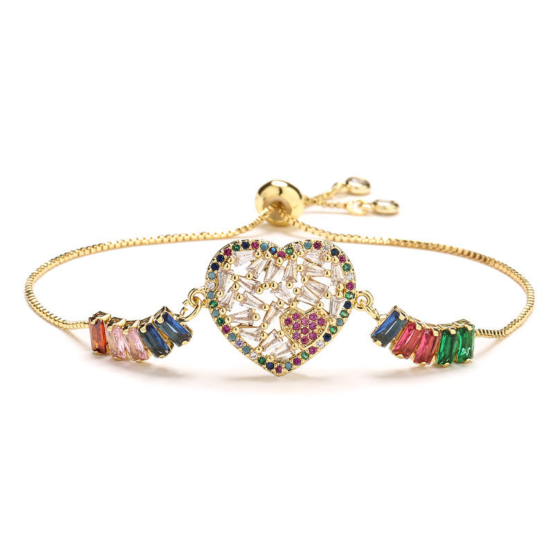 Wholesale Colorful Zircon Heart Shape Valentine's Day Adjustable Bracelet