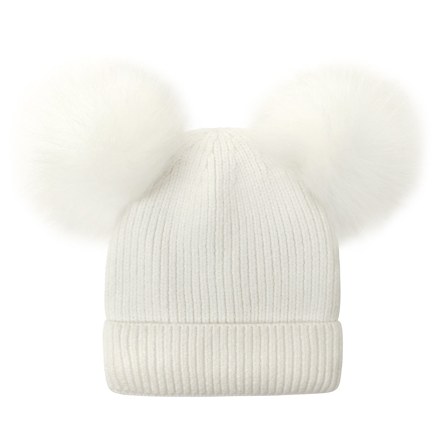 Wholesale Acrylic Double Wool Ball Cap Winter Knitted Hat