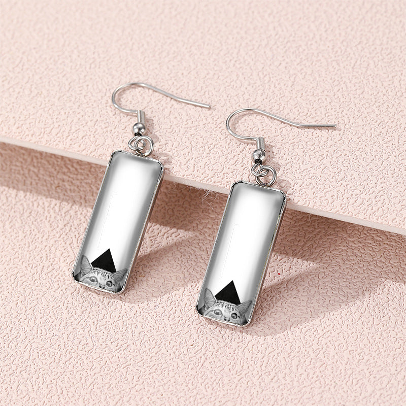 Wholesale Cat Time Gem Rectangular Glass Earrings
