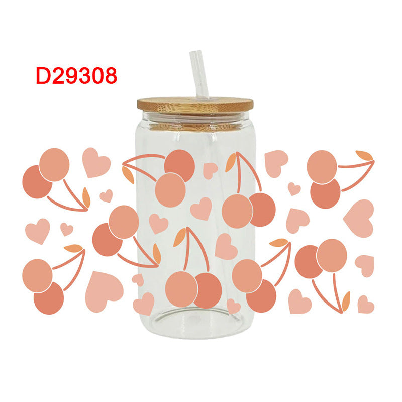 Wholesale Pink Cherry Heart 16oz Cup UV DTF Wraps
