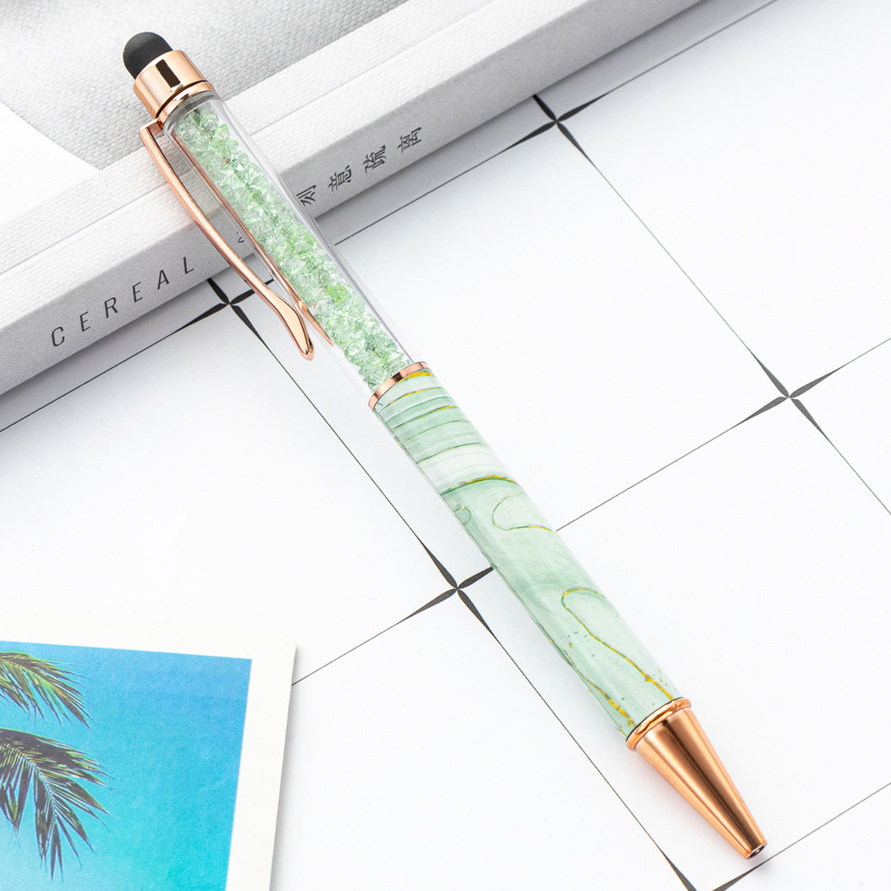 Wholesale Rotating Touch Screen Crystal Pen Marble Pattern Fashion Metal Pen