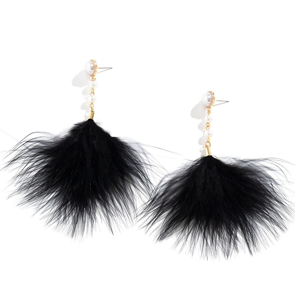 Wholesale Temperament Feather Tassel Imitation Pearl Earrings