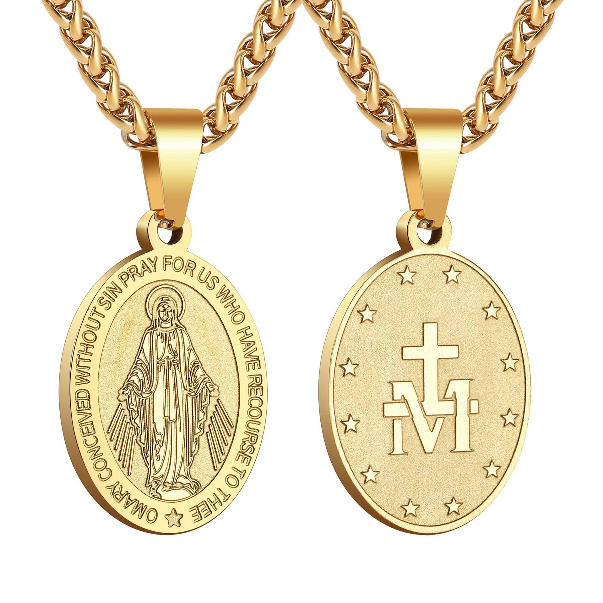 Wholesale Double sided portrait medal cross stainless steel necklace