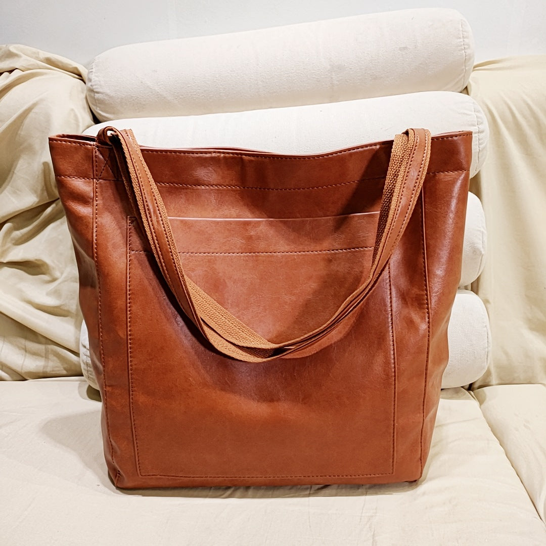 Wholesale Soft Leather Vintage with Pocket Waxed Leather Large Capacity Fashion Shoulder Bags
