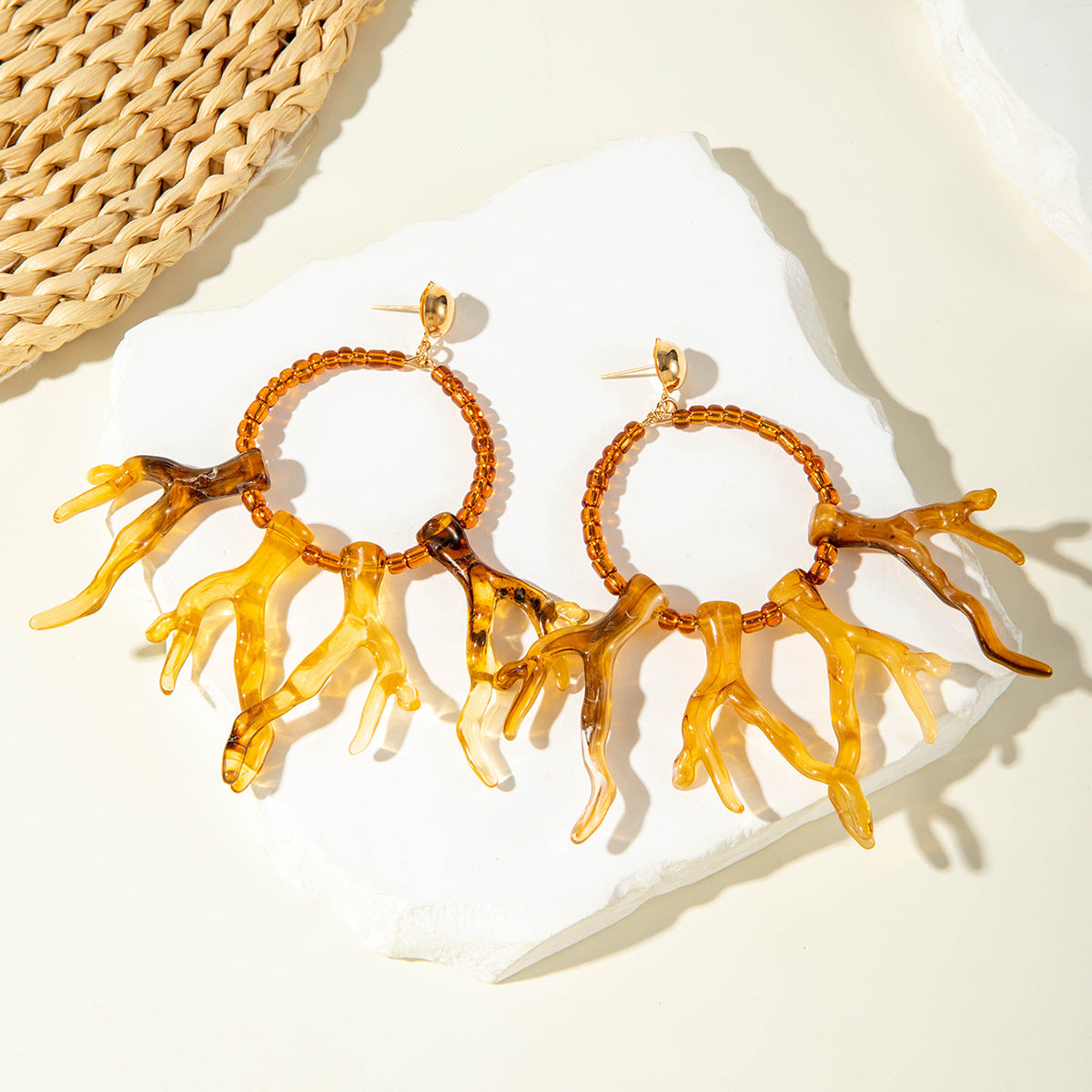 Wholesale 2PCS/Pack Bohemian turquoise earrings Geometric acrylic coral pendant earrings