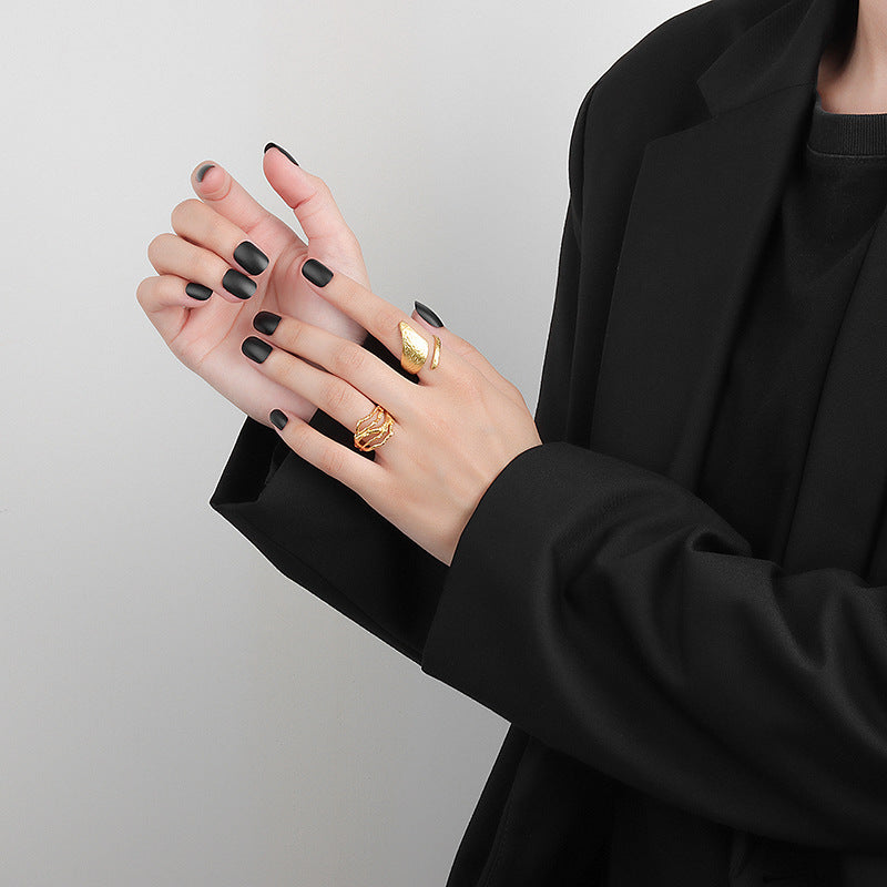 Wholesale Textured Concave and Concave Foil Wide Open Ring