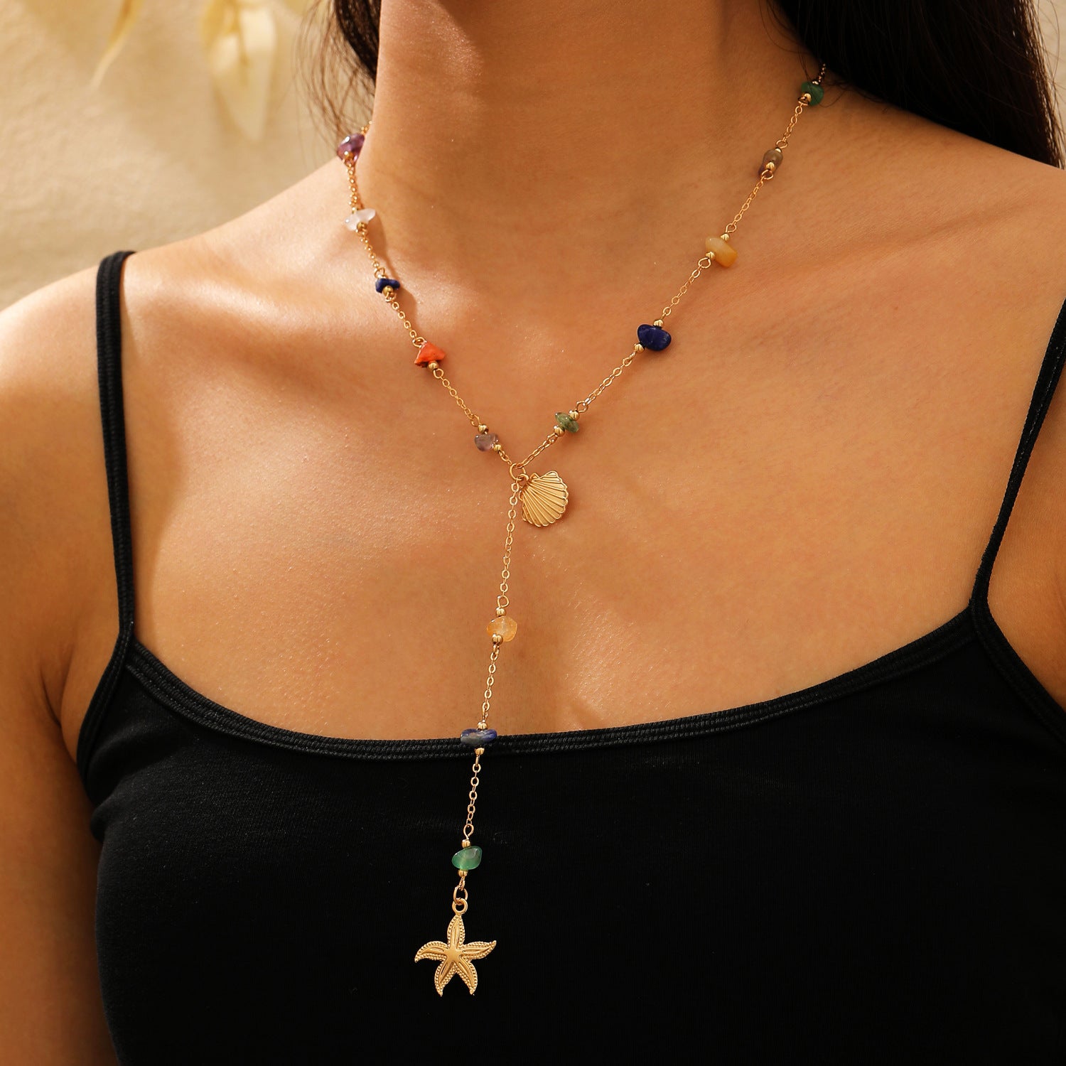 Wholesale Electroplated Alloy Bohemian Beach Shell Necklace And Bracelet Set For Women Faux Pearl Starfish Conch Fashion Accessory