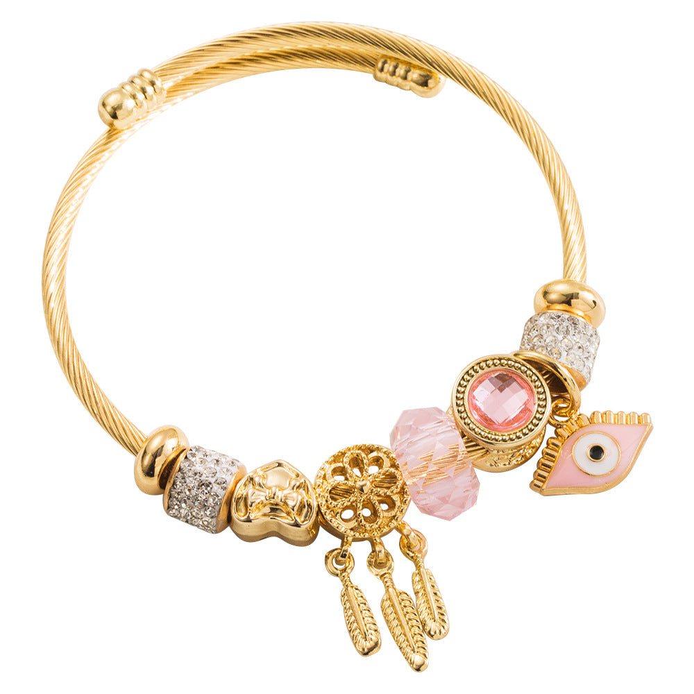 Wholesale Golden Devil' s Eye Diamond Pendant Stainless Steel Bracelets