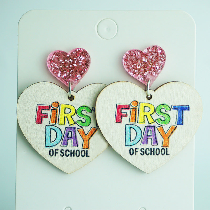 Wholesale 2 Pairs/Pack Shiny Pencil Tie Dye Heart Wooden Earrings