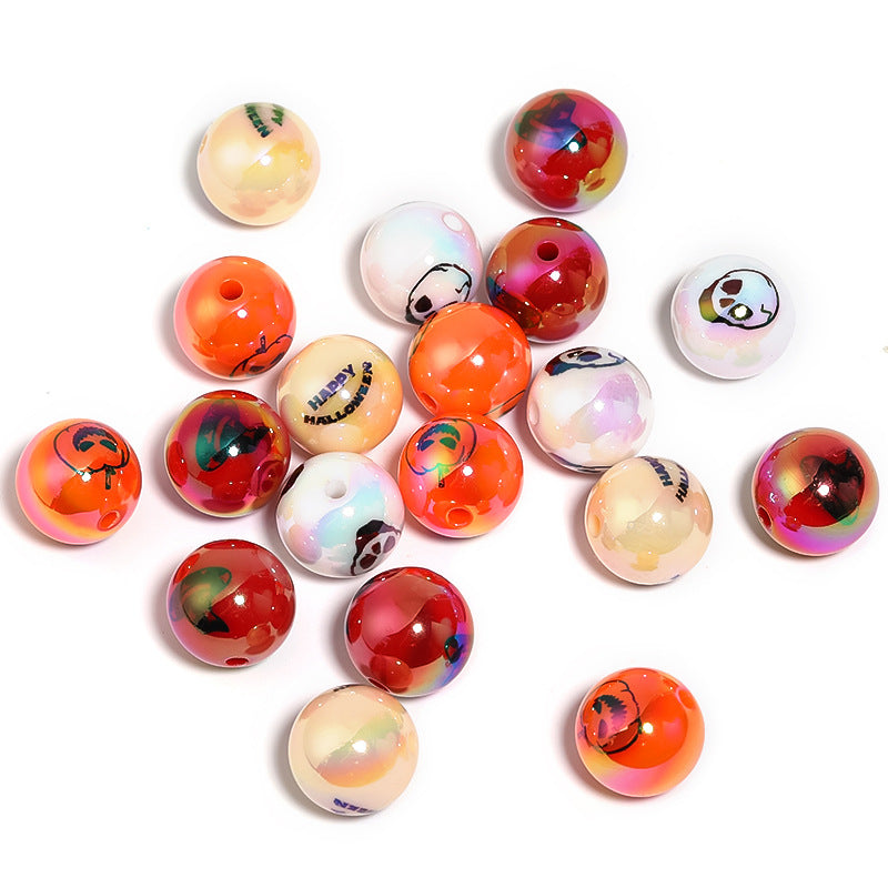 Wholesale 100pcs Halloween Mixed Acrylic Colorful Pumpkin Skull Print DIY Beads