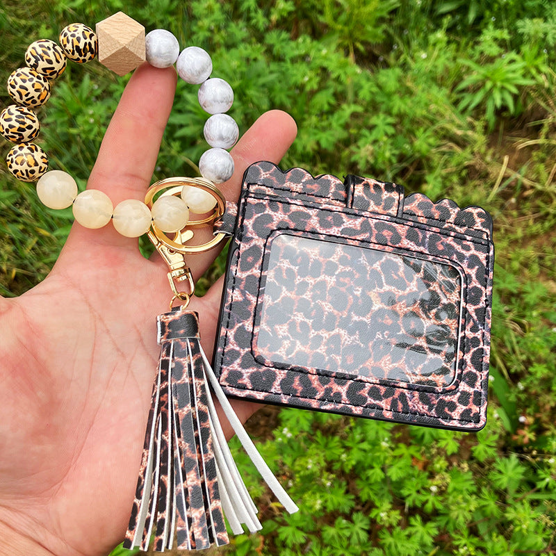 Wholesale Colorful Beads PU Leopard Snake Print Coin Purse Keychain