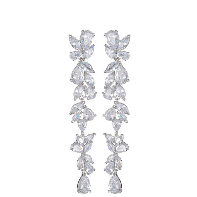 Wholesale Copper inlaid zircon intricate leaf earrings