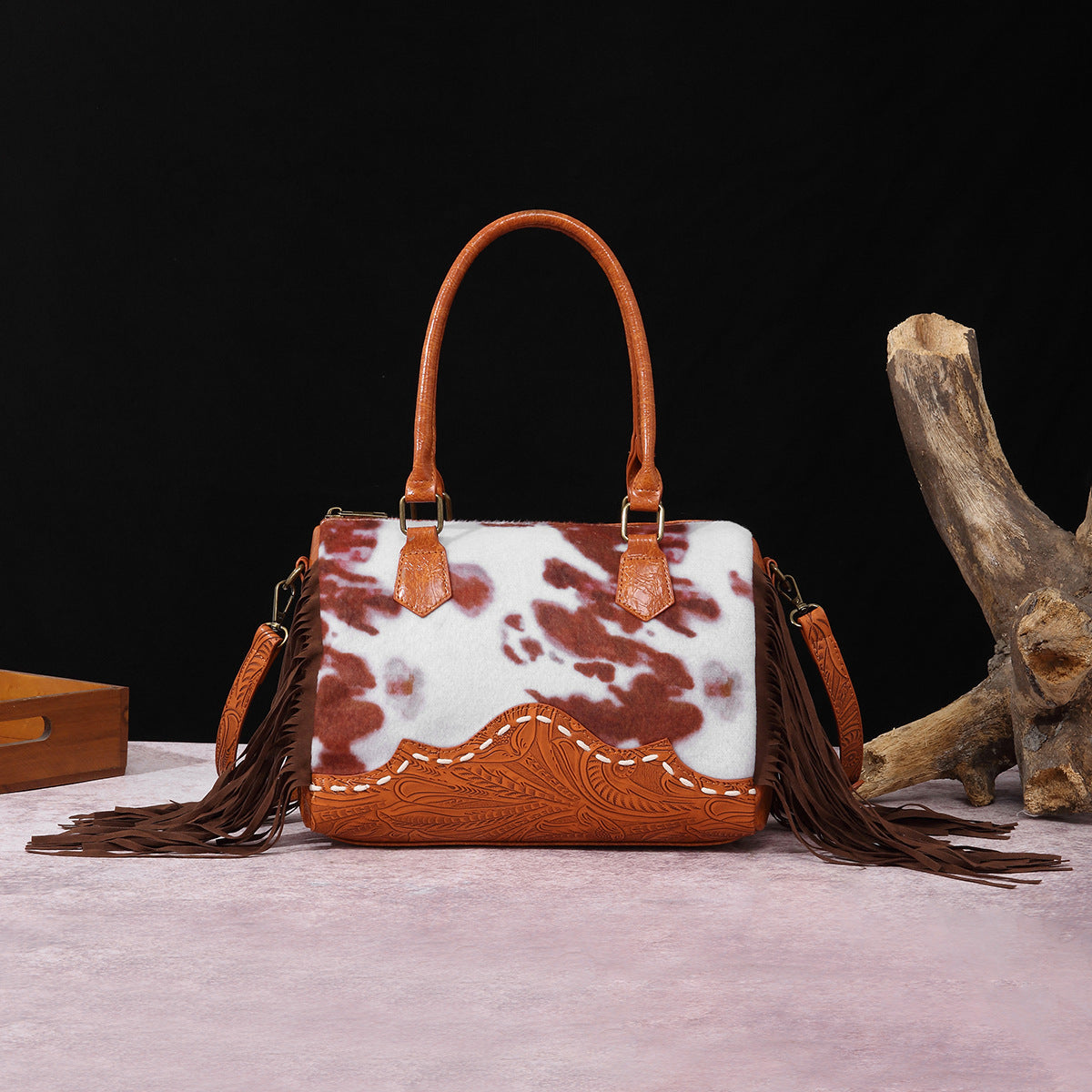 Wholesale Retro Cow Pattern Western Style Handbag Furry Velvet Crossbody Shoulder Bag