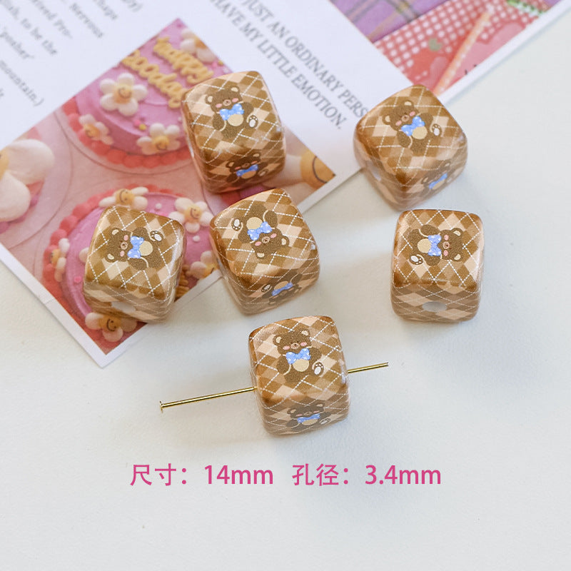 Wholesale 5pcs/pack 14mm Acrylic Cute Cherry Bear Rabbit Square String Beads