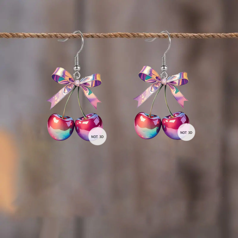 Wholesale Original Design Colorful Bow Cherry Flat Acrylic Earrings