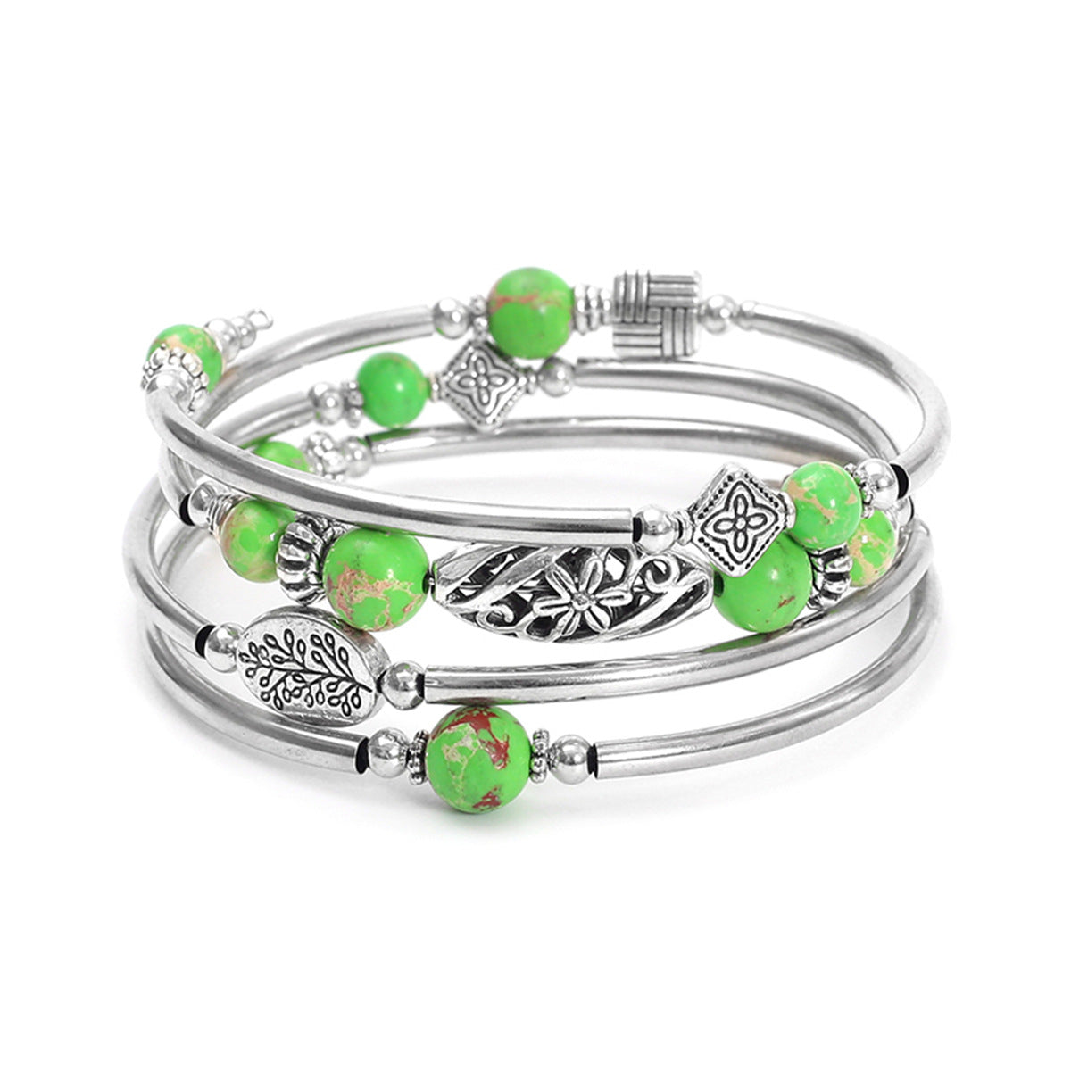 Wholesale Bohemian multi-layer turquoise wrapped four-layer natural stone beaded bracelet