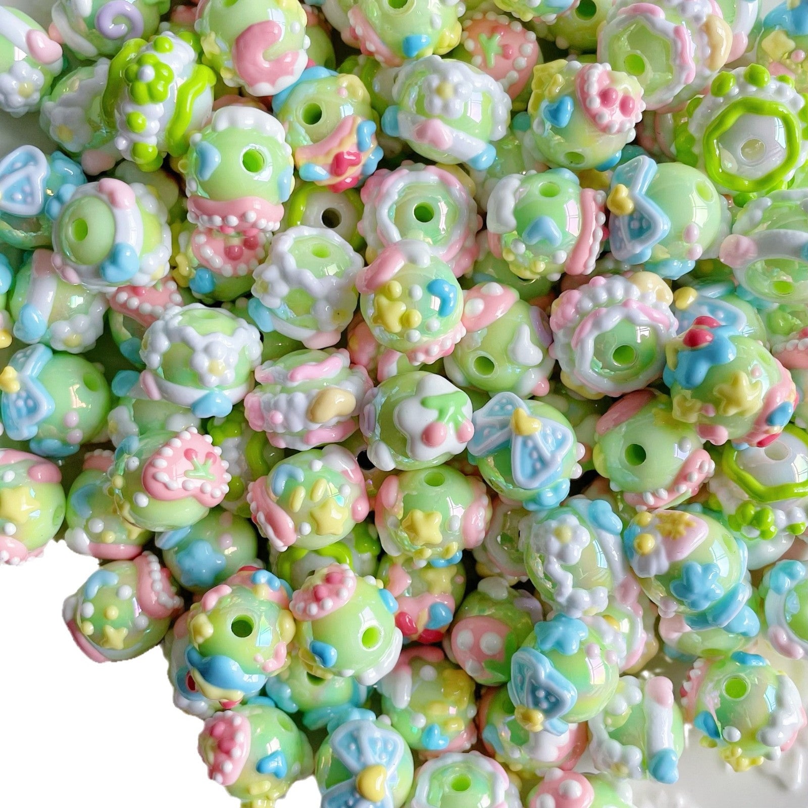Wholesale 10pcs Green Love Flower Beads  Acrylic Beads