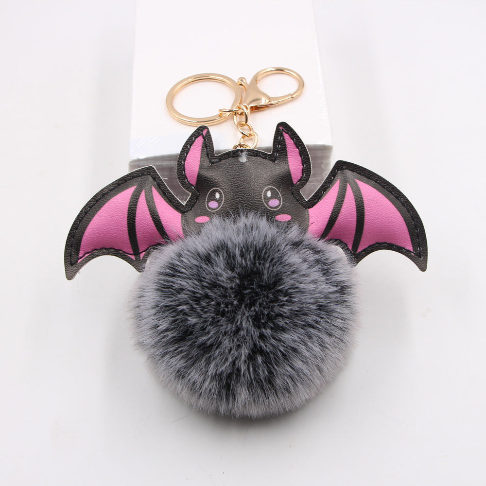 Wholesale Alloy Bat Fur Ball Pendant Keychain Bag Charm Gothic  Decorative Accessory For Purses
