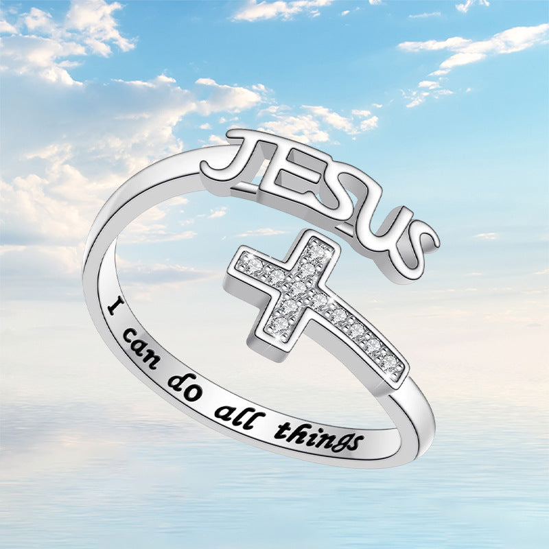 Wholesale Silver engraved cross with adjustable opening ring