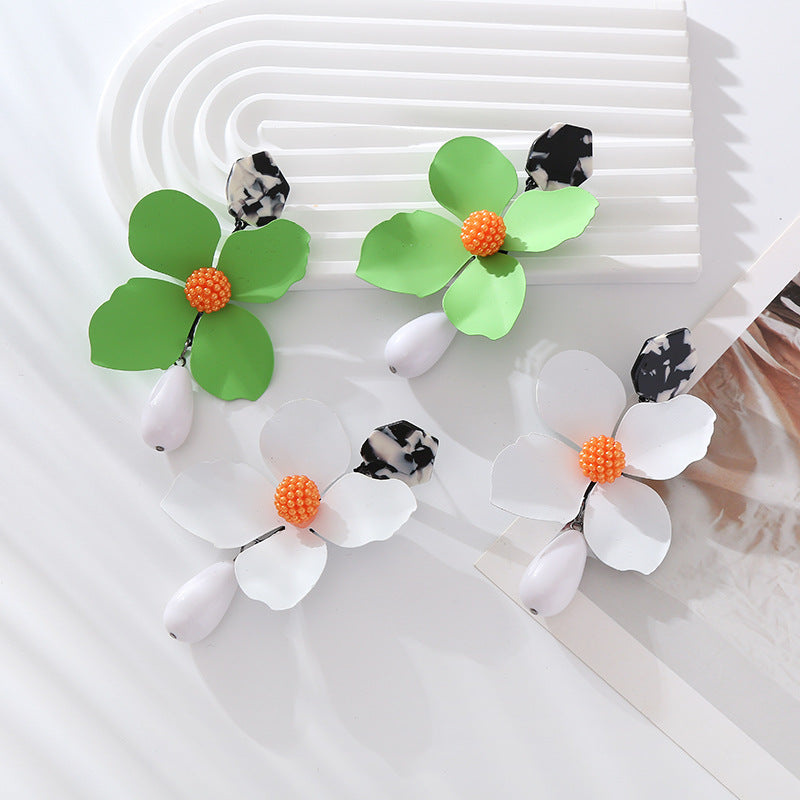 Wholesale Multi-layer Flower Alloy Paint Drop-shaped Pearl Earrings