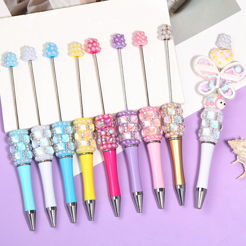 Wholesale  5pcs/pack Square diamond pearl bead pen,  multi-color plastic rotating ballpoint pen