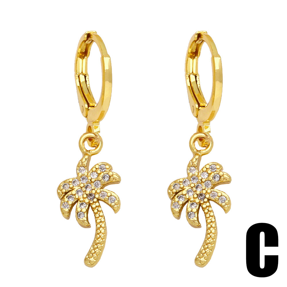 Wholesale Coconut Tree Life Tree Pendant Copper Earrings