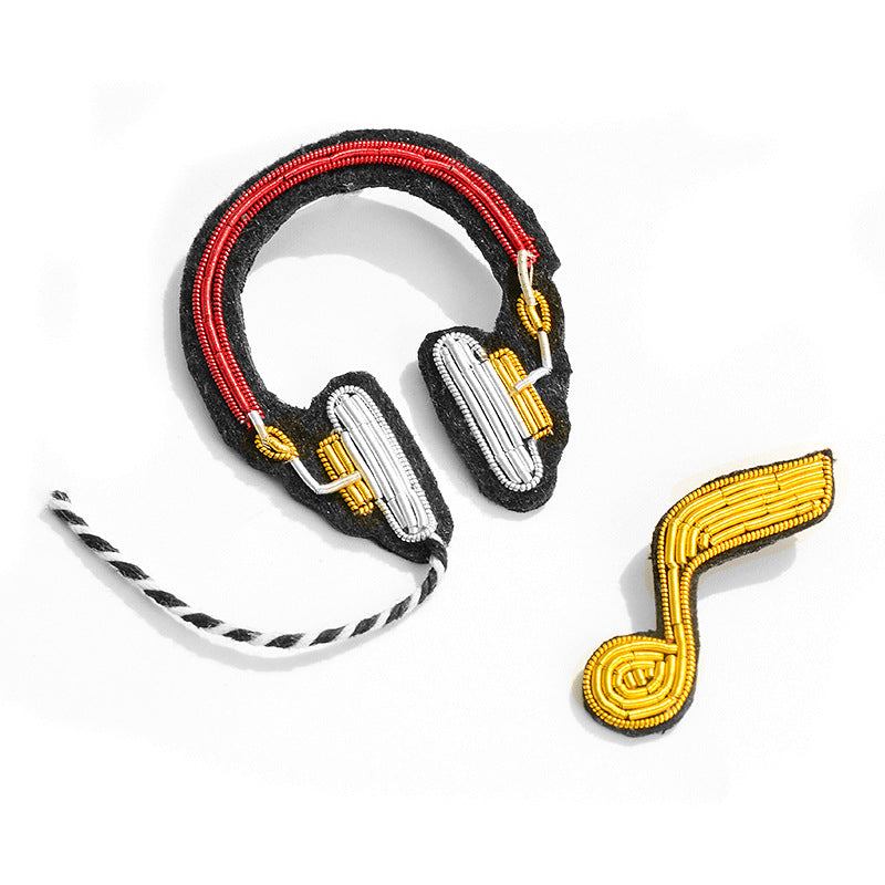 Wholesale 2pcs DIY Hand Embroidered Indian Silk Musical Notes Earphones Cloth Patch Hat Clothes Accessories FS