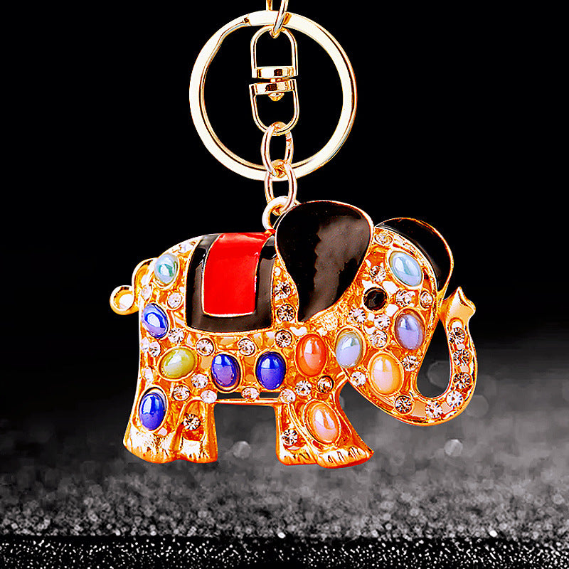 Wholesale Crystal studded diamond elephant cute metal keychain